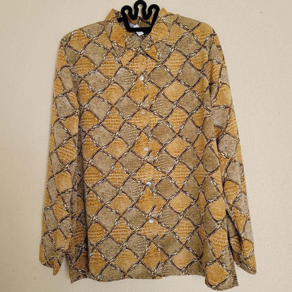 Elegancia snake skin Blouse size 18w tan and gold